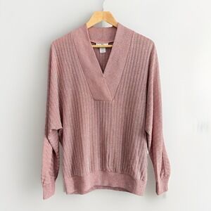 Vintage Robbie Sport Rib Knit Sweater Pink Metallic Retro USA Made Women's M‎